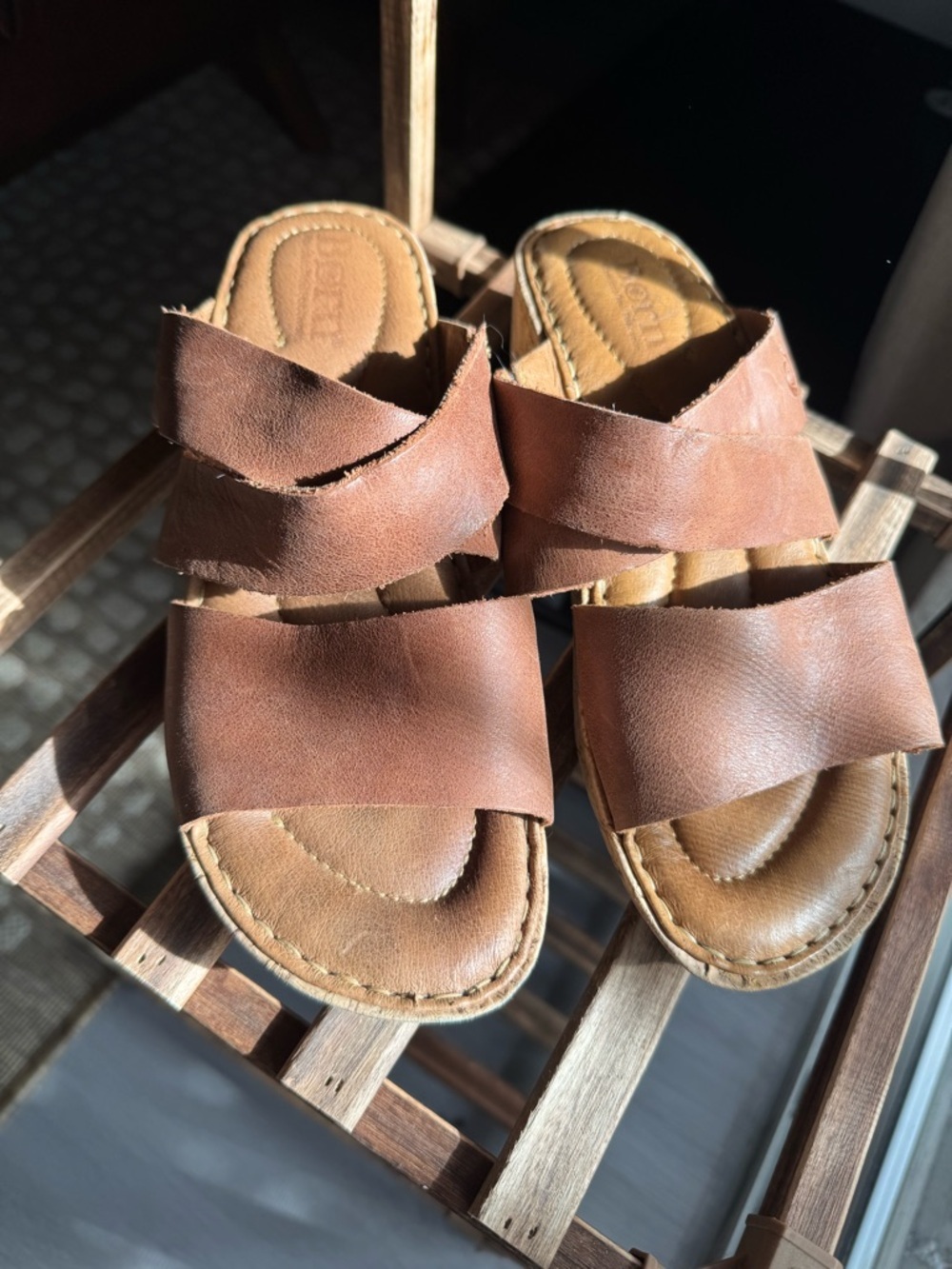 Born Brown Leather Platform Sandals Womens SZ 7 Cork Wedge Comfort Boho Casual